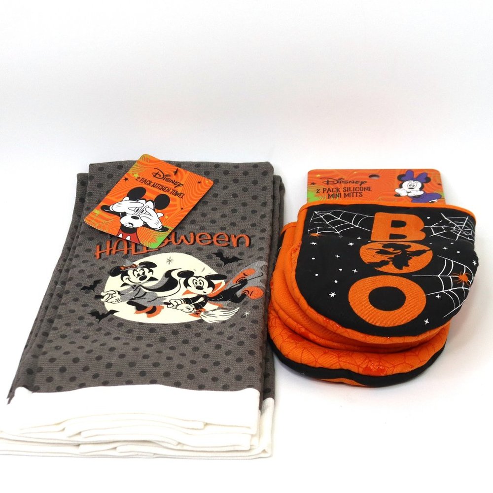 Disney Mickey Mouse Halloween Kitchen Towels Mitts New